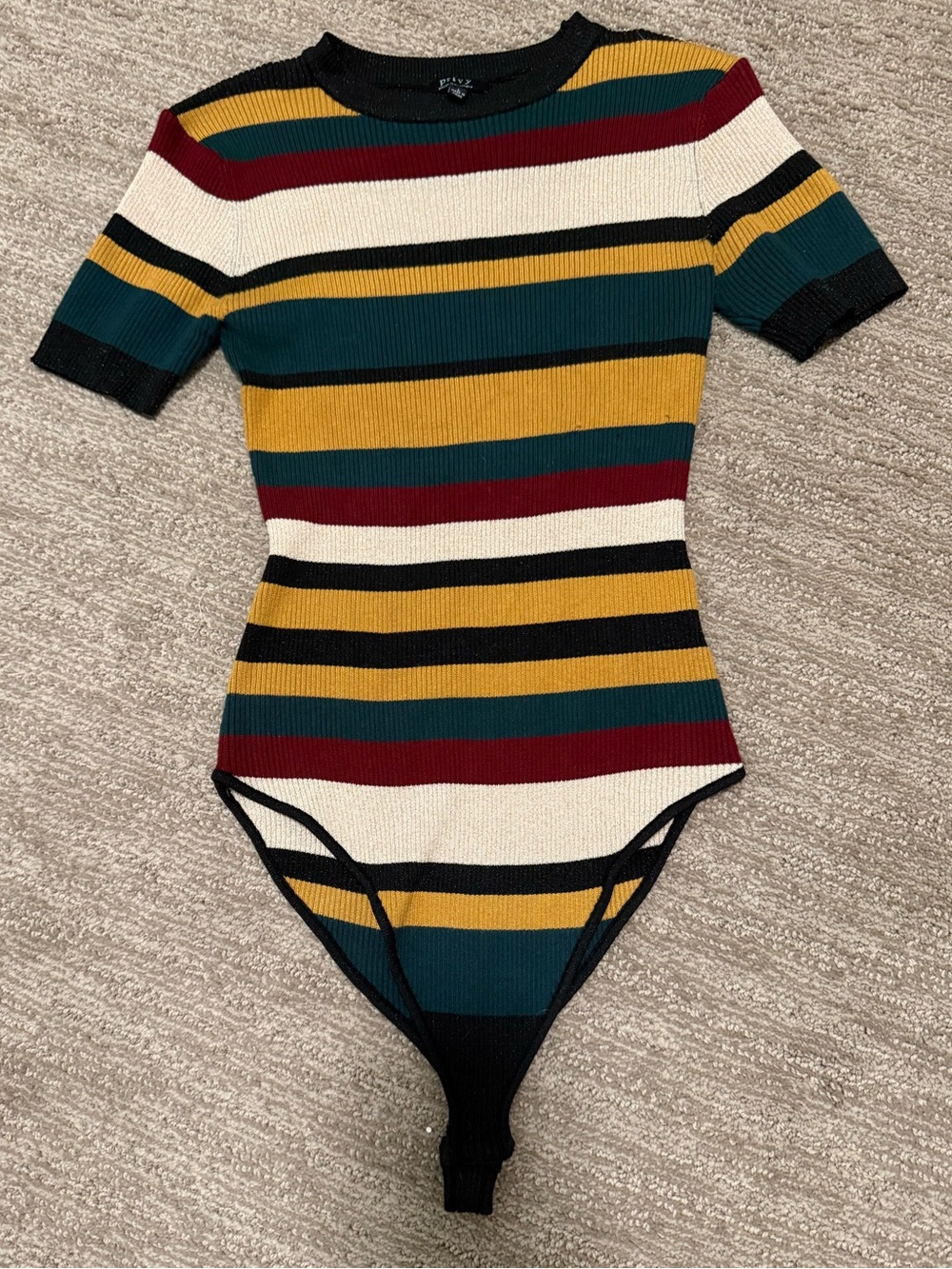 Striped Ribbed Short-Sleeve Bodysuit - Multi Color